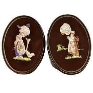 Vintage Precious‎ Moments embroidered wall art goose velour 7.5” x 5.5”